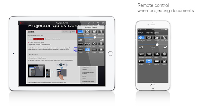 Remote control when projecting documents