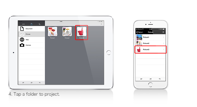 4. Tap a folder to project. 