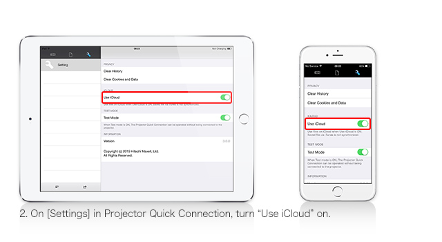 On Settings in Projector Quick Connection, turn iCloud on.
